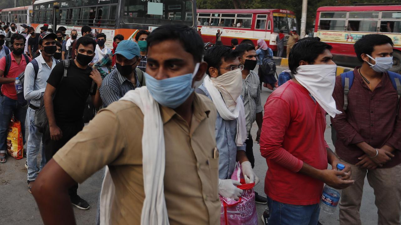 Stranded students from various districts during coronavirus lockdown in Prayagraj, India. Picture: AP Photo.