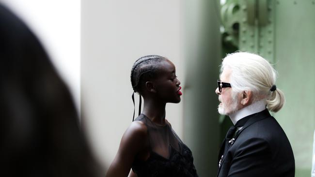 Adut with German fashion legend Karl Lagerfeld.