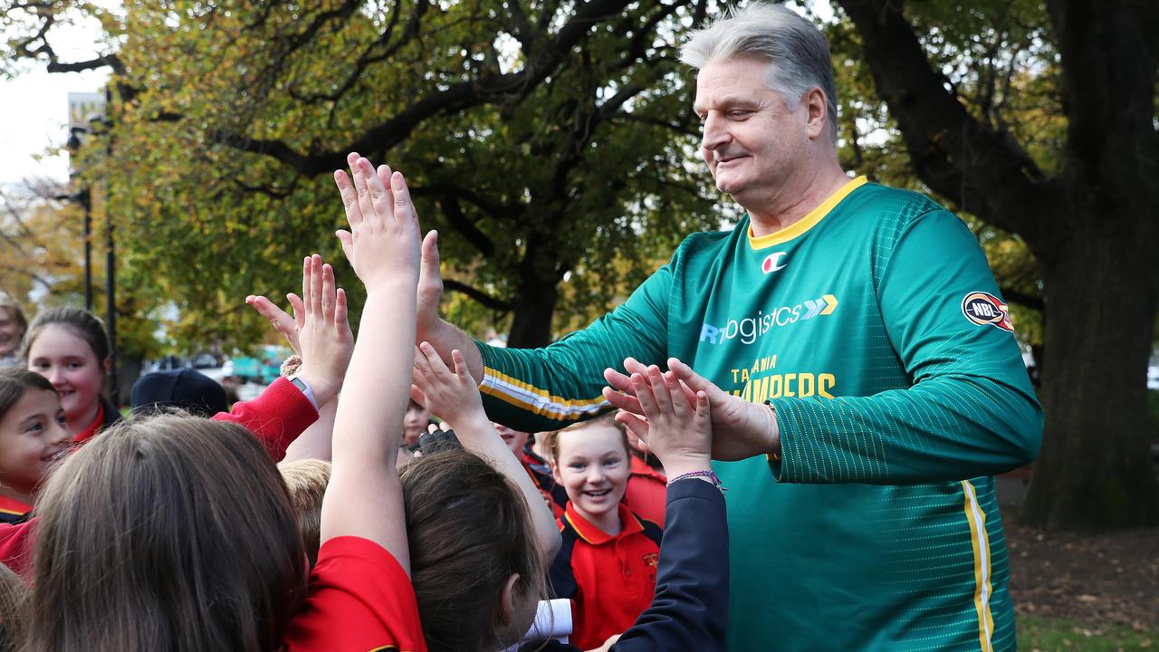 JackJumpers coach Scott Roth in the Tassie community. Picture: Nikki Davis-Jones