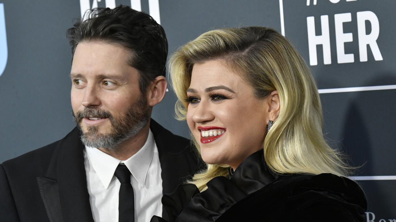 Happier times: Kelly Clarkson and Brandon Blackstock on a January red carpet. Picture: Frazer Harrison/Getty