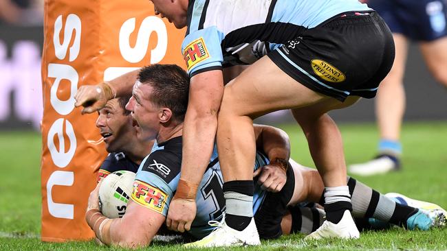 Gallen gets across for the final try of the match. Picture: Bradley Kanaris/Getty Images