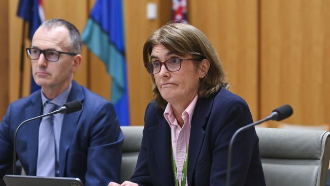 RBA governor Michele Bullock with assistant governor Christopher Kent before the Economics, Senate estimates at Parliament House in Canberra. Picture: Martin Ollman/NCA NewsWire