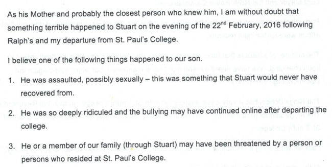 Stuart Kelly's family have provided correspondence with police to news.com.au.