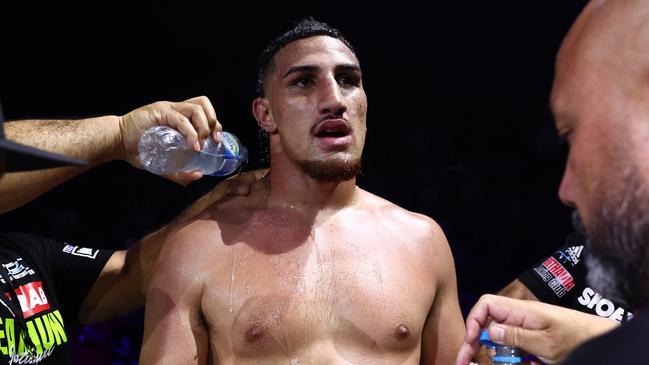 BRISBANE, AUSTRALIA - NOVEMBER 04: Justis Huni after the bout between Justis Huni and Kiki Toa Leutele at Nissan Arena on November 04, 2022 in Brisbane, Australia. (Photo by Chris Hyde/Getty Images)