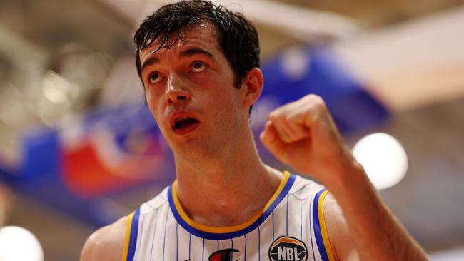 GIPPSLAND, AUSTRALIA - JANUARY 11: Josh Bannan of the Bullets celebrates after scoring points during the round 16 NBL match between South East Melbourne Phoenix and Brisbane Bullets at Gippsland Regional Indoor Sports Stadium, on January 11, 2025, in Gippsland, Australia. (Photo by Mike Owen/Getty Images)