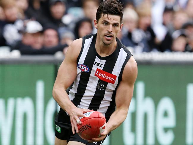 Round 18. 21/07/2018. Collingwood v North Melbourne at the MCG.  Collingwood's Scott Pendlebury third quarter action   . Pic: Michael Klein