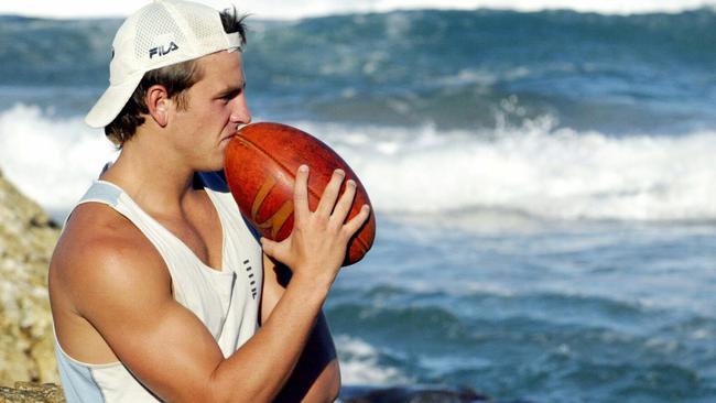 Footballer Jake Ryan at North Burleigh beach. Pic Glenn Hampson.