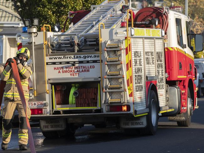 Tasmania Fire Service at a shed fire at Valentine Street, New Town.