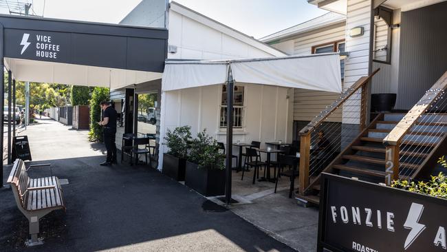 The outdoor dining area at Vice Coffee House in New Farm. Picture: David Kelly