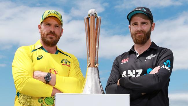 Australian captain Aaron Finch and New Zealand captain Kane Williamson. Picture: Brendan Radke