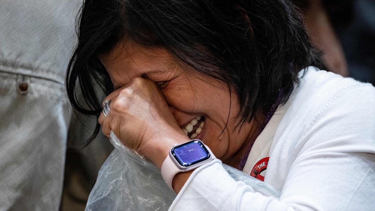 She became emotional while screaming at Boeing CEO Dave Calhoun as he departed the hearing on Boeing's broken safety culture. Picture: Samuel Corum / AFP