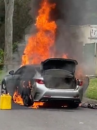 A yellow jerry can was seen next to the car. Picture: TNV<br/>