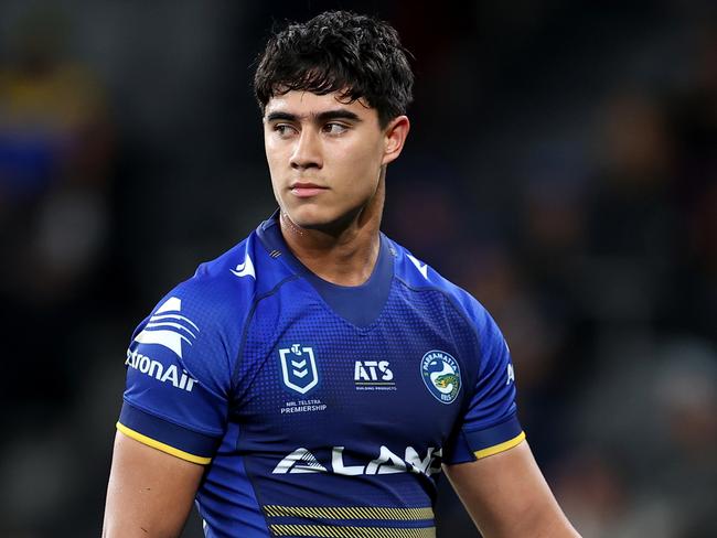 SYDNEY, AUSTRALIA - JULY 26: Blaize Talagi of the Eels looks on during the round 21 NRL match between Parramatta Eels and Melbourne Storm at CommBank Stadium, on July 26, 2024, in Sydney, Australia. (Photo by Brendon Thorne/Getty Images)