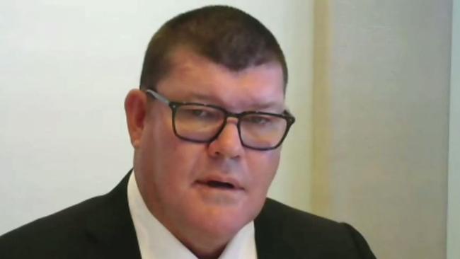 James Packer appears via videolink from his luxury mega-yacht IJE in the Pacific Ocean. Picture: www.nswcasinoinquiry.com