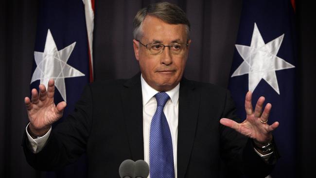 Then treasurer Wayne Swan presents the December quarter 2011 national accounts figures during a press conference at Parliament House in Canberra. Picture: Ray Strange