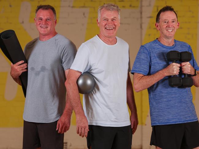 L-R Darren Anstee, Tony Dow and Rick WightFor a weekend story on men - particularly older men - embracing pilates the men training at Upstate studio Ascot Vale. Picture: Jason Edwards