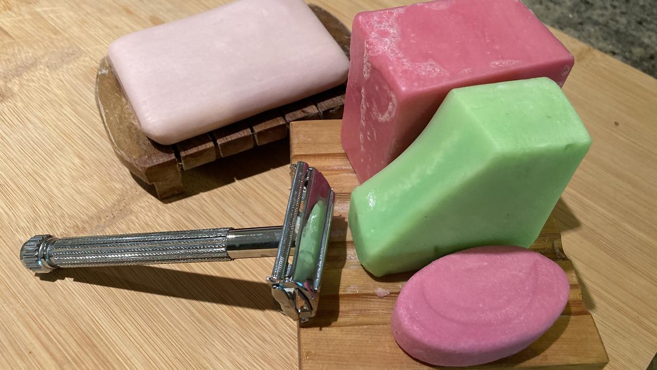 Use shampoo bars and a metal razor to save on plastic. They look pretty too.