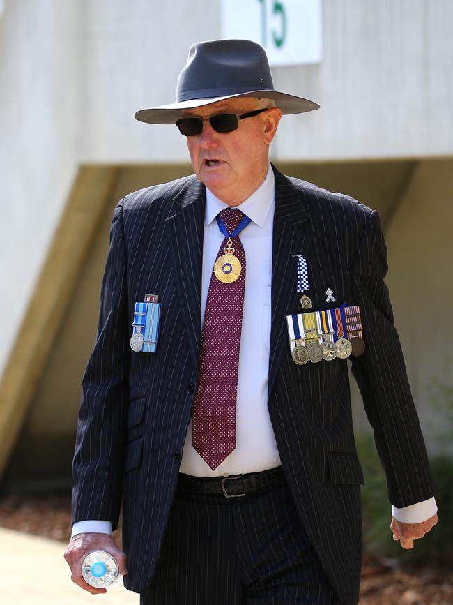 Former police commissioner Bob Atkinson at the memorial service with full police honours for constables Rachel McCrow and Matthew Arnold at Brisbane Entertainment Centre. Picture: David Clark