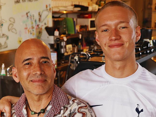 WEEKEND  TELEGRAPH - 26.10.23MUST NOT PUBLISH BEFORE CLEARING WITH PIC EDITOR - Gerard Barrios with his son Gerard Jnr, pictured at his cafe in Mosman today. Picture: Sam Ruttyn