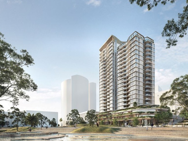 Artists impression of the northern tower of the Central Coast Quarter development.