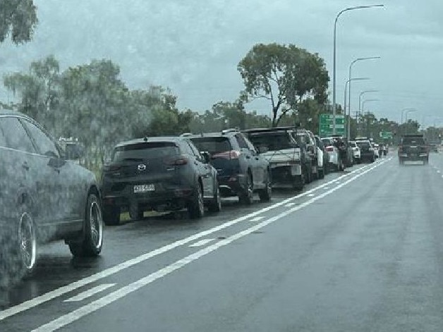 Traffic jam along Dalrymple Rd of parents picking up their kids from St Benedict’s Catholic School on January 28. Picture: TCC.