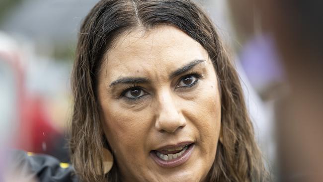 CANBERRA, AUSTRALIA - MARCH 23: Senator Lidia Thorpe attends the anti rally at Anti-transgender activist Kellie Jay-Keen's rally at Parliament house in Canberra. Picture: NCA NewsWire / Martin Ollman