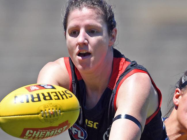 10/12/17 - Adelaide Crows AFLW internal practice match at AAMI Stadium.  Top up player Jess Foley tacked by Justine Mules.Picture: Tom Huntley