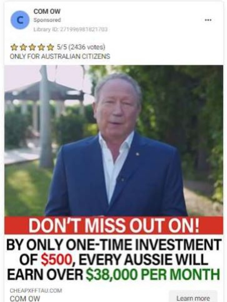 Another of the scam ads claiming to feature Andrew Forrest.