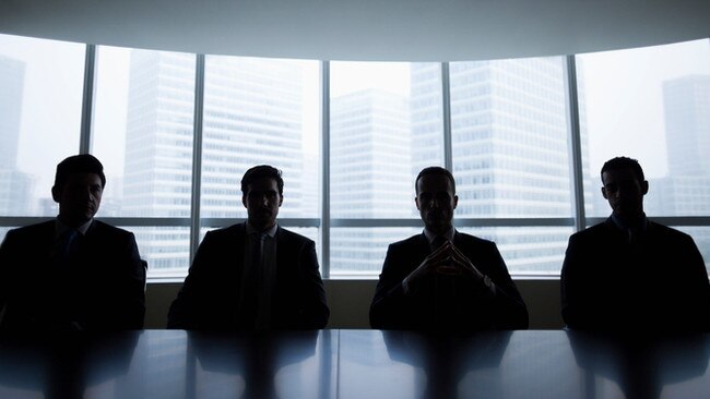 Silhouette row of businessmen sitting in meeting roomMen boardroom business company directors