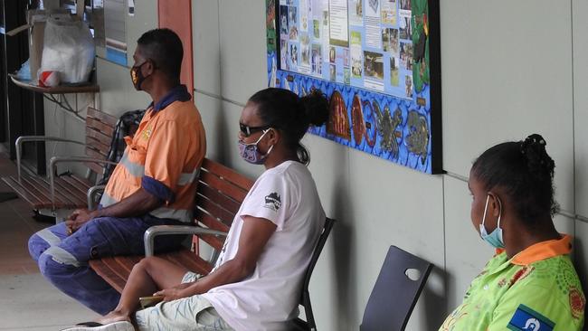 Residents at the Yarrabah Fever Clinic await testing. On Thursday January 13, the Gurriny Yealamucka Health Services Aboriginal Corporation confirmed the town had recorded 75 positive Covid cases with 30 households identified as being affected by Covid.