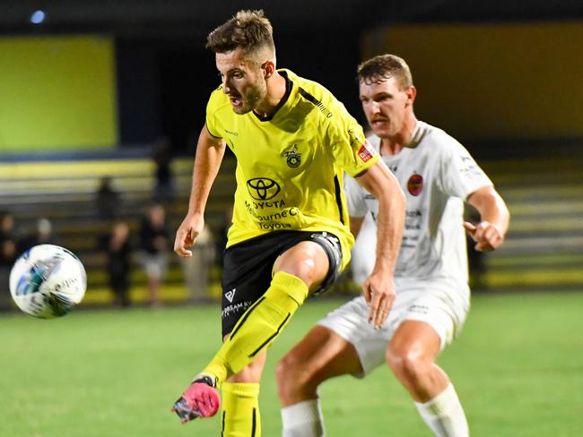 Kaine Sheppard in action for Heidelberg United. Picture: Sally Tsalikis