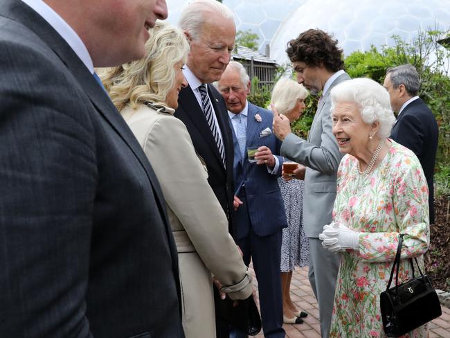 The Queen charmed world leaders including Joe and Jill Biden at a dinner for G7 leaders in Cornwall. Picture: AFP