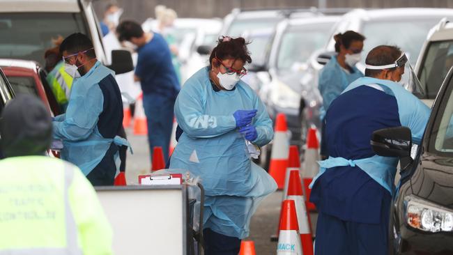 The Bondi Covid drive-through test clinic on Tuesday. Picture: John Grainger