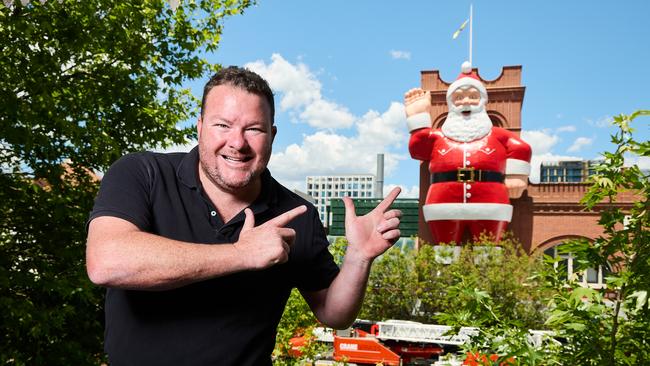 Costello was intstrumental in helping to save and restore the city’s beloved Big Santa statue The statue was put back on display on the Central Market for Christmas in 2022. Picture: MATT LOXTON