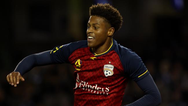 Kusini Yengi celebrates his goal against Adelaide United. Picture: Getty Images