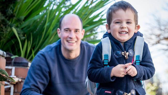 Sam Pietsch’s son Benji is off to school. Picture: Jake Nowakowski