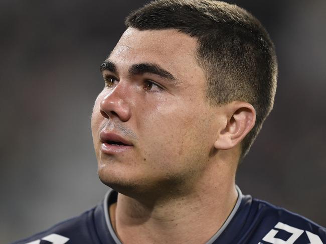 TOWNSVILLE, AUSTRALIA - MAY 28:  Jake Clifford of the Cowboys shows emotion after winning the round 12 NRL match between the North Queensland Cowboys and the New Zealand Warriors at QCB Stadium, on May 28, 2021, in Townsville, Australia. (Photo by Ian Hitchcock/Getty Images)