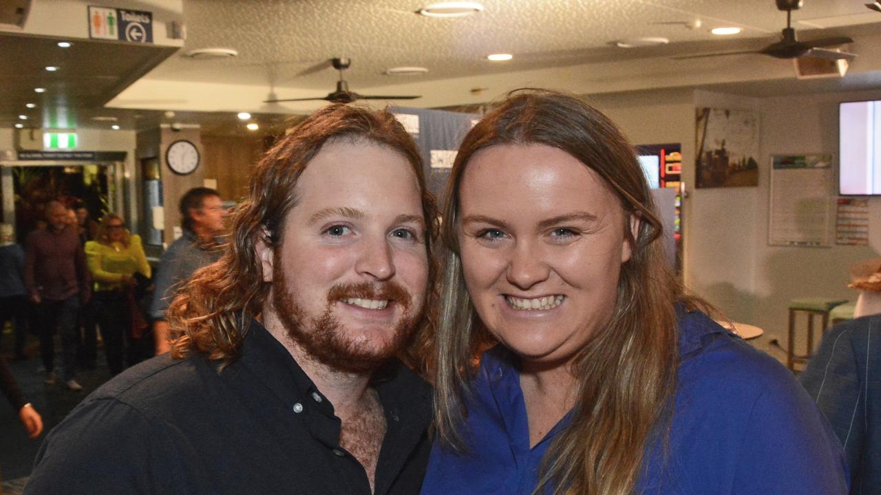 Damian Wheaton and Madi Whyte at launch of Swell Sculpture Festival at Currumbin SLSC. Pic: Regina King