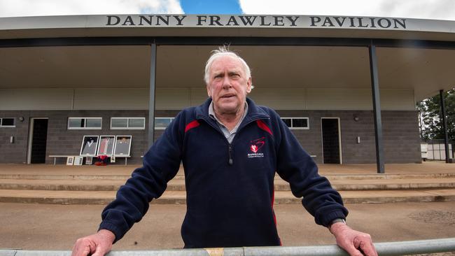 Bungaree Demons Football Club legend Jim O'Keefe at the pavilion named after Danny Frawley. Picture: Jay Town