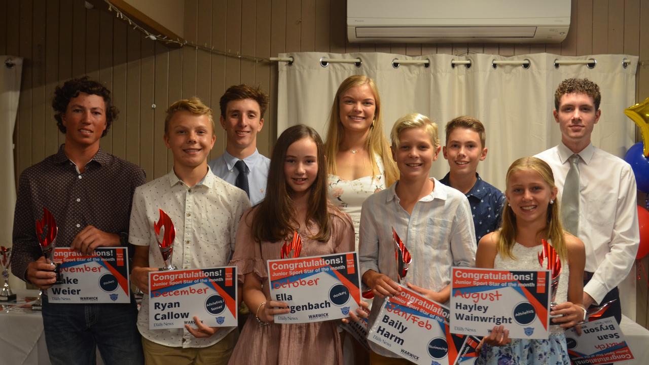 2020 Junior Sports stars: Blake Weier, Ryan Callow, Ewan McFarland, Ella Hagenbach, Caitlin Skaines, Bailey Harm, Samuel Bourke, Hailey Wainwright and Sean Bryson