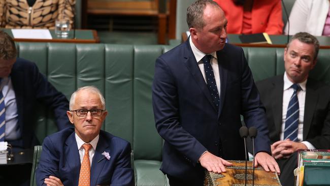 PM Malcolm Turnbull and Deputy PM Barnaby Joyce in Question Time. Picture: Kym Smith.