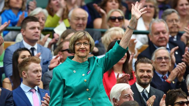 Margaret Court is announced to the crowd on day six of the Wimbledon Lawn Tennis Championships in 2016.