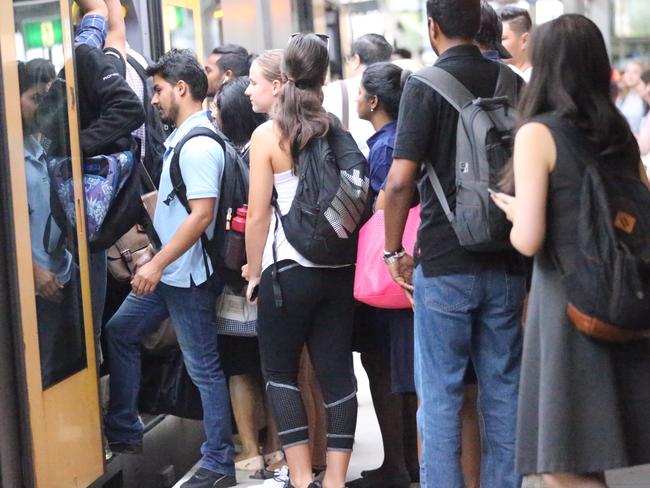 Morning commuters at Parramatta Station during the union’s overtime ban. Picture: John Grainger