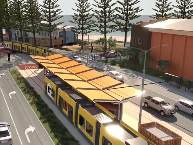 Gold Coast Light Rail Stage 3A artist impressions and stations between Broadbeach and Burleigh Heads