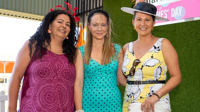 Yasman Cole, Kelly Hayes and Sharna Reid at the 2023 Darwin Cup Carnival Ladies Day. Picture: Pema Tamang Pakhrin