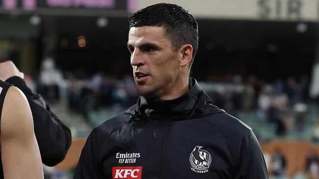 MELBOURNE , AUSTRALIA. April 7 , 2024.  AFL Gather Round. Round 4. Collingwood vs Hawthorn at the Adelaide Oval.   Scott Pendlebury of the Magpies after match   . Pic: Michael Klein