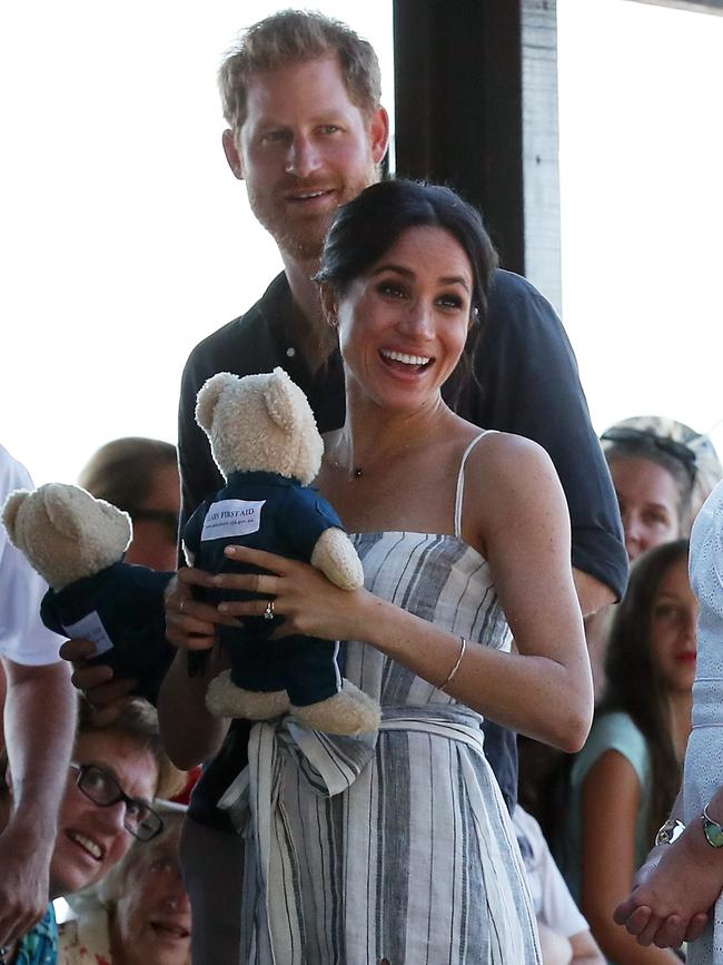 Prince Harry and pregnant wife Meghan receive teddy bear gifts. Picture: Liam Kidston