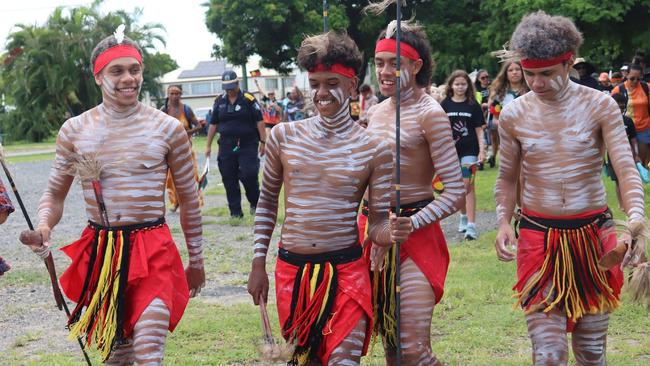 Local Dance Troupe Tchundal Malar performed at the Survival Day rally, January 26, 2025