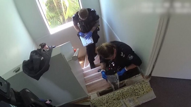 Police uncover drug stash in top step of home. Picture: Queensland Police Service