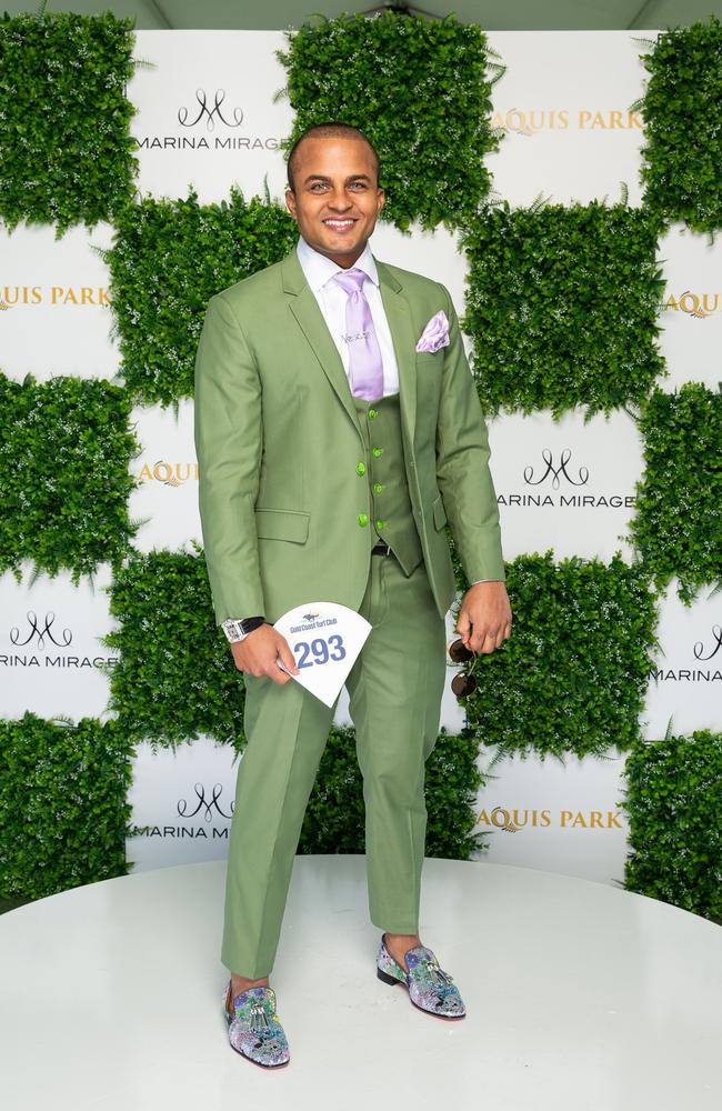 Melbourne Cup 2020: Gold Coast Turf Club Fashion on the Fields mens winner Oslean Guilarte. Photo: Supplied